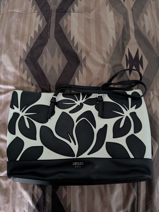 Guess Handbags - GUESS Black & White Floral Shoulder Bag